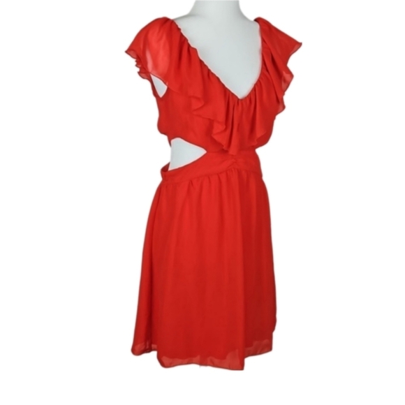 Lots Of Love Cutout Waist Ruffle V-Neckline Dress in Rich Orange, L - Picture 9 of 9